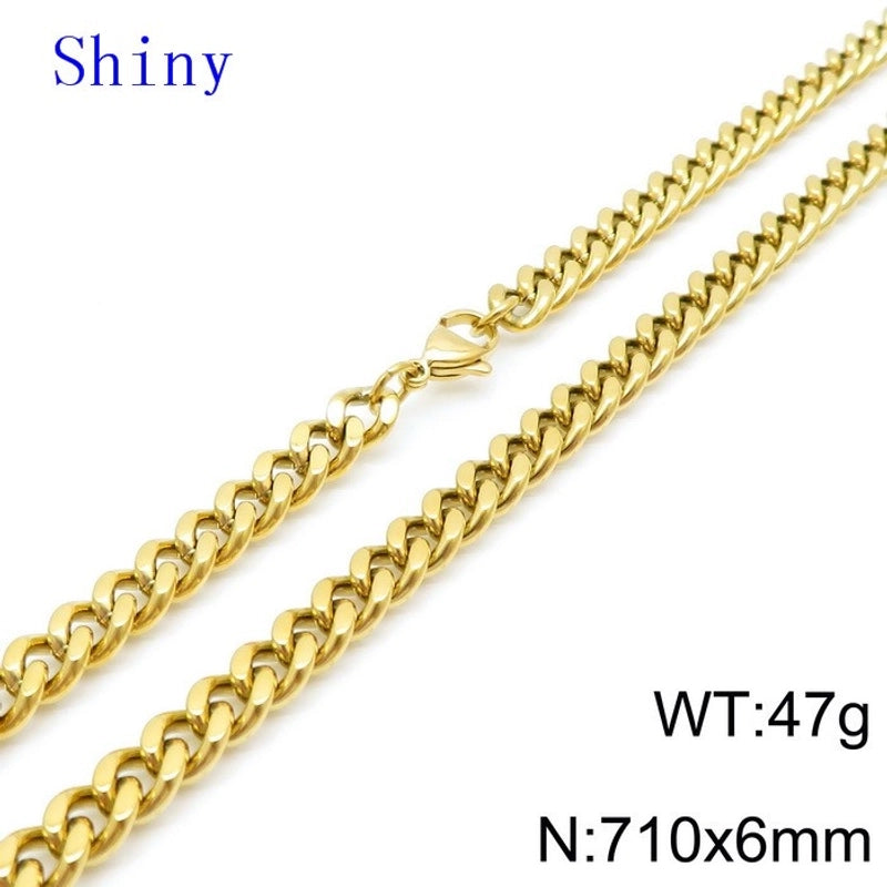 Hip-Hop Retro Solid Color Titanium Steel Chain 18K Gold Plated Men's Bracelets Necklace