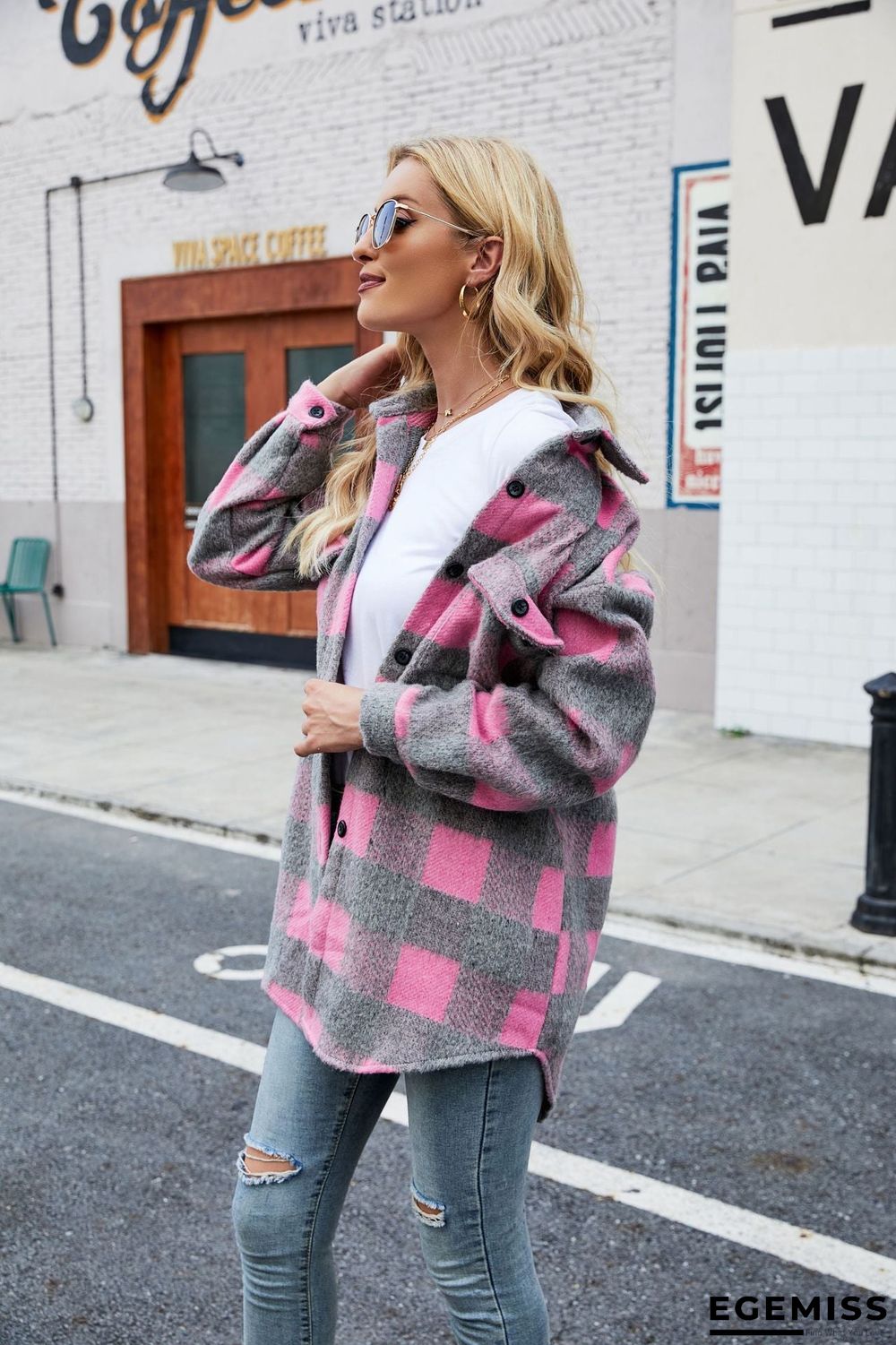 Autumn Winter Suede Coat Single Breasted Lapel Long Sleeve Plaid Cardigan Shirt | EGEMISS