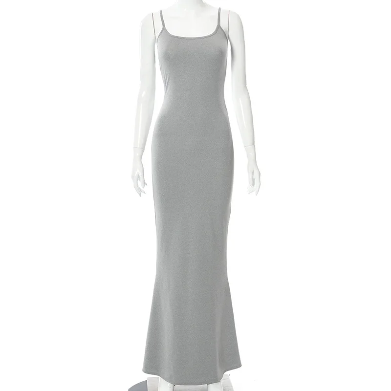 Satin Slip Sleeveless Backless Slim  Maxi Dress 2023 Fall Winter Women Christmas Halloween Party  Concise