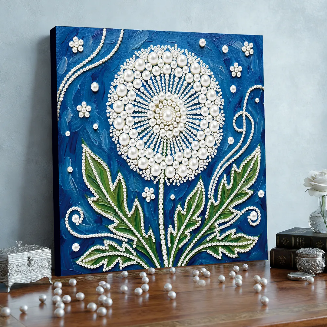 Dandelion DIY Pearl Painting Kit with Frame 25x25cm Pearl Gem Paintings Picture Arts Craft for Adults Beginners Gift Home Wall Decor