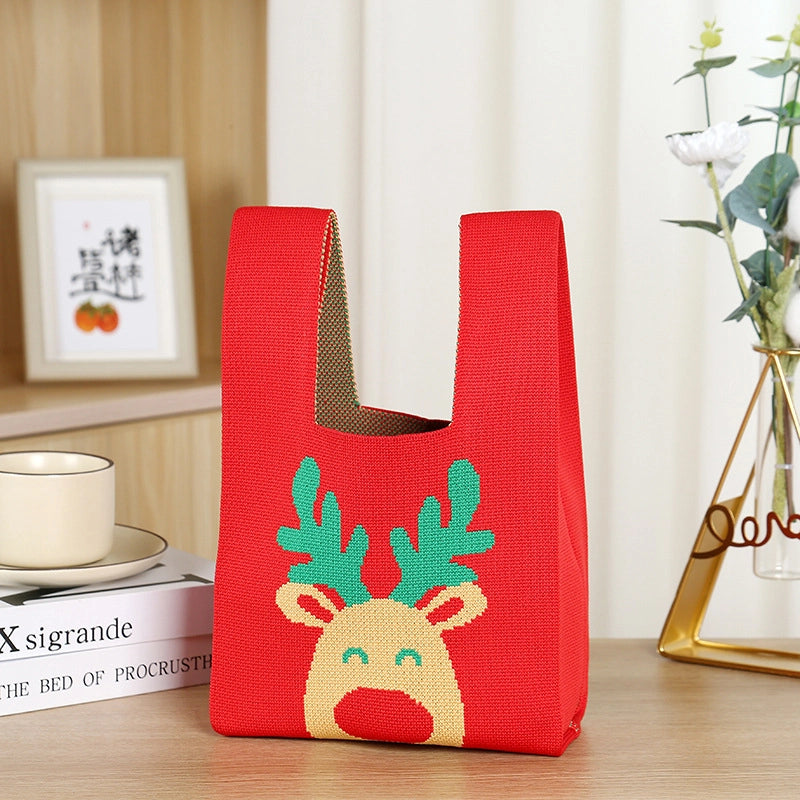 Christmas Unisex Polyester Animal Christmas Tree Santa Claus Cute Square Open Handbag Tote Bag