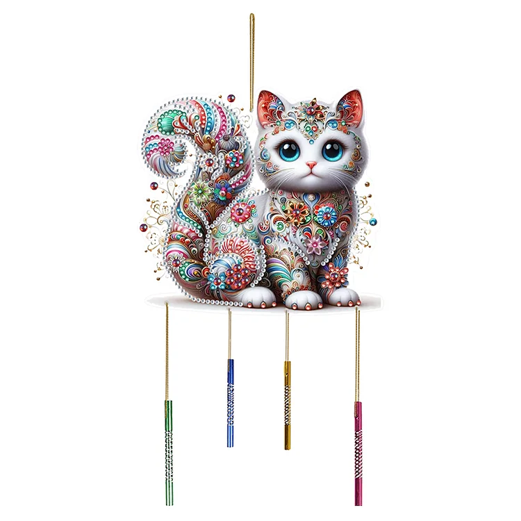 【Pendant】Double Sided Special Shaped Cat Diamond Art Painting Wind Bell Hanging Sign gbfke