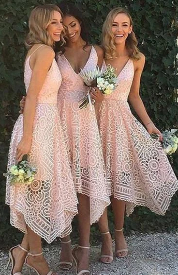 Pretty Blush Lace Bridesmaid Dress High Low Lace Bridesmaid Dresses under 100