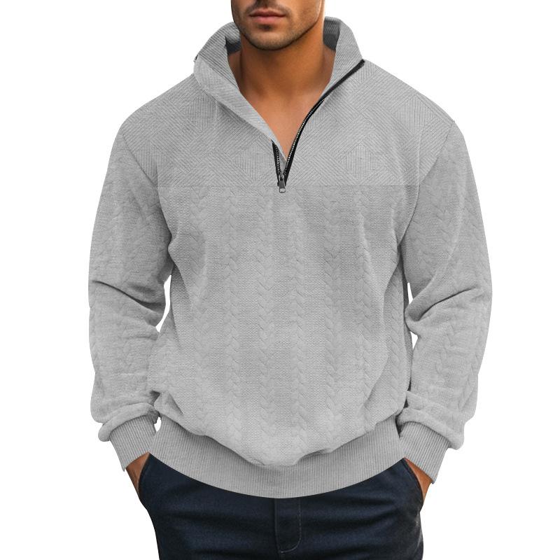 Men's Solid Color Texture Stand Collar Long Sleeve Sweatshirt 34133279Z