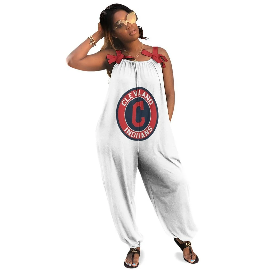 Women Plus Size Jumpsuits Loose Casual Print Retro Strappy Jumpsuit in Pattern,Navy,Red,White