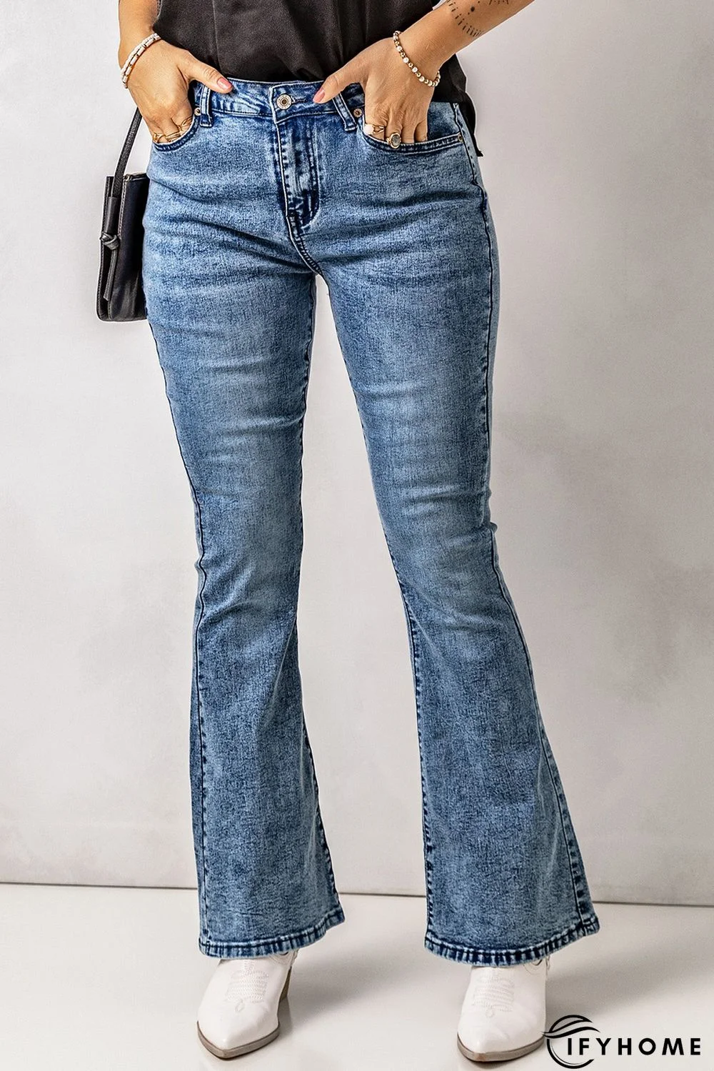 Vintage Washed Flare Jeans with Pockets | IFYHOME