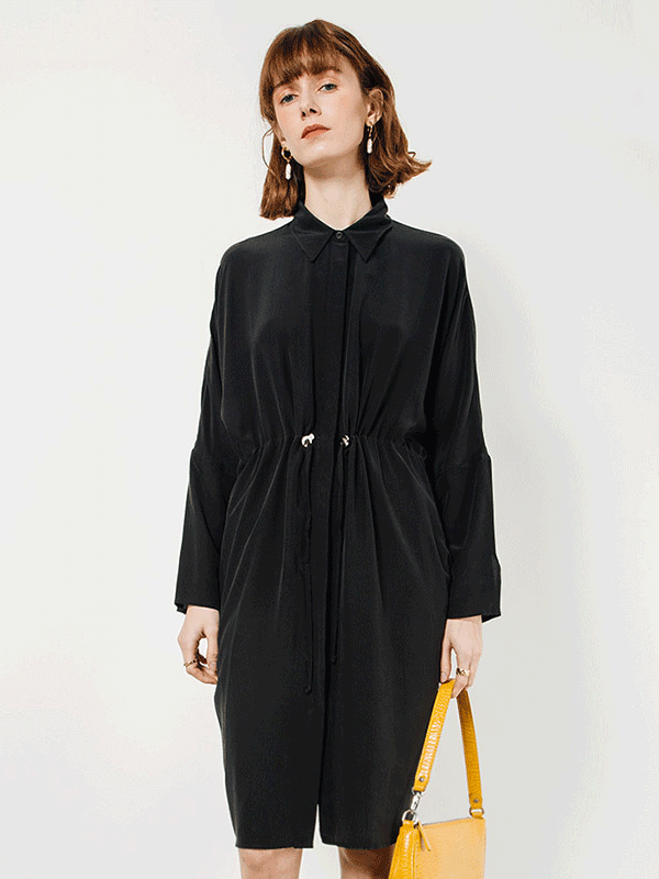 French Design Necklined Black Silk Dress