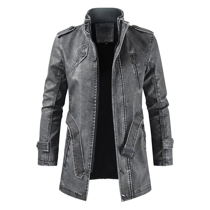 PU Leather Stand Collar Slim Men Jacket
