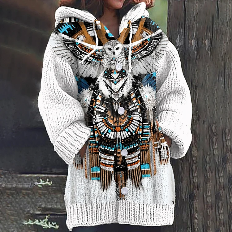 Vintage Horde Eagle Art Button Cozy Sweater