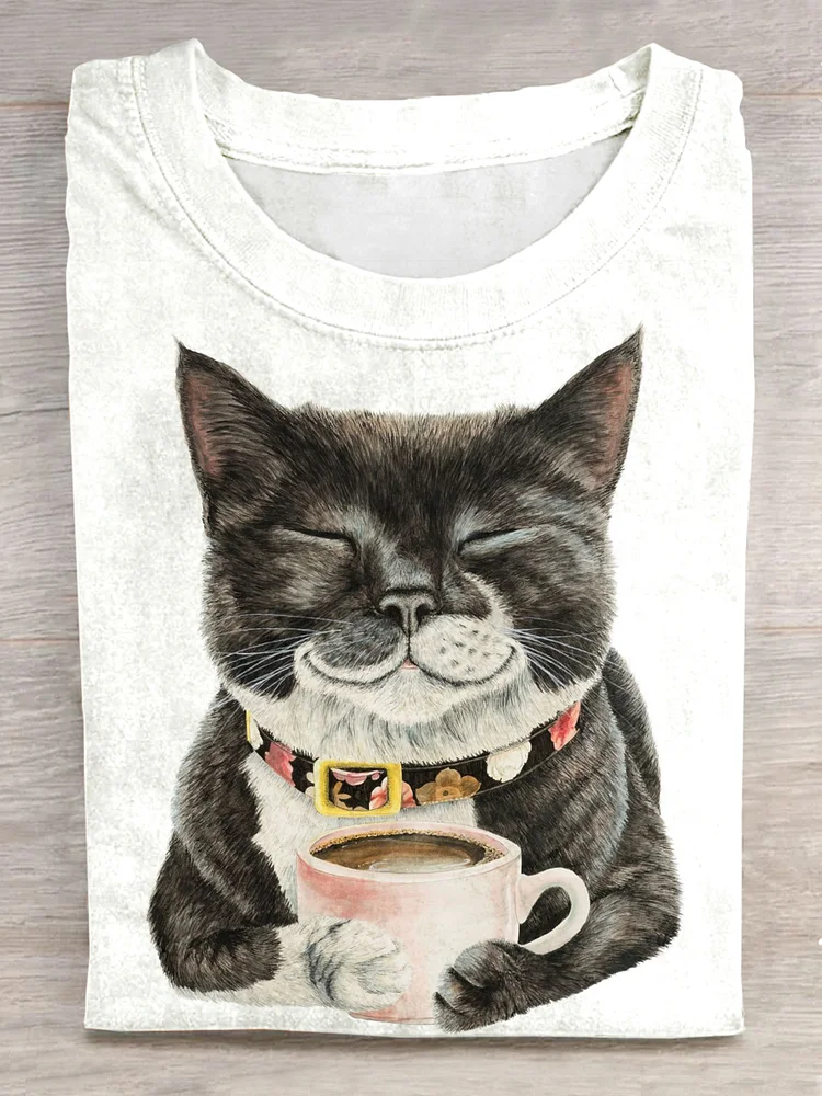 Purrfect Morning Coffee Cat Art Print T-shirt