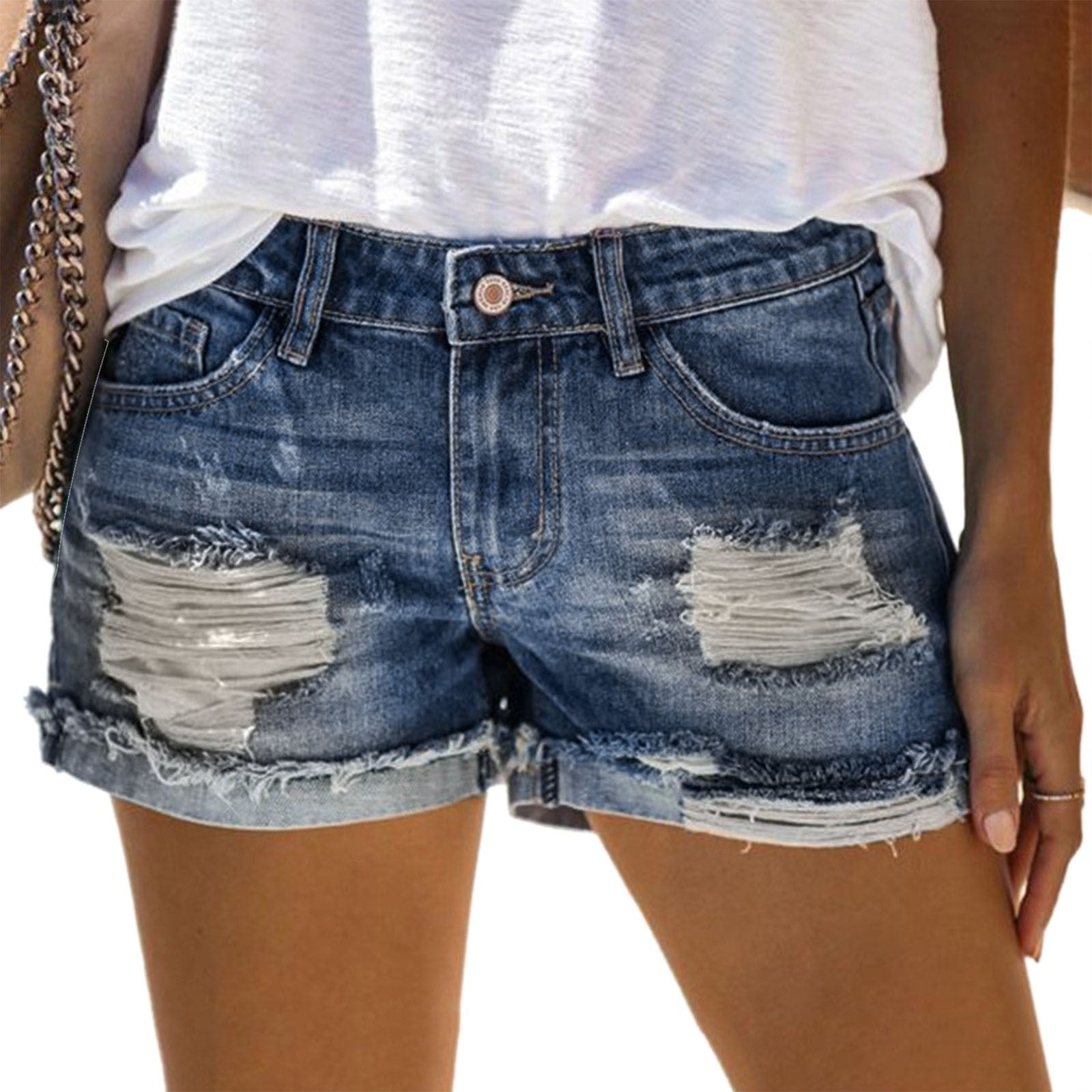 Fashion Womens Pocket Jeans Denim Pants Women Shorts Athletic Long Short Summer Dress for Women Bike Shorts Women with Padding LANFUBEISI