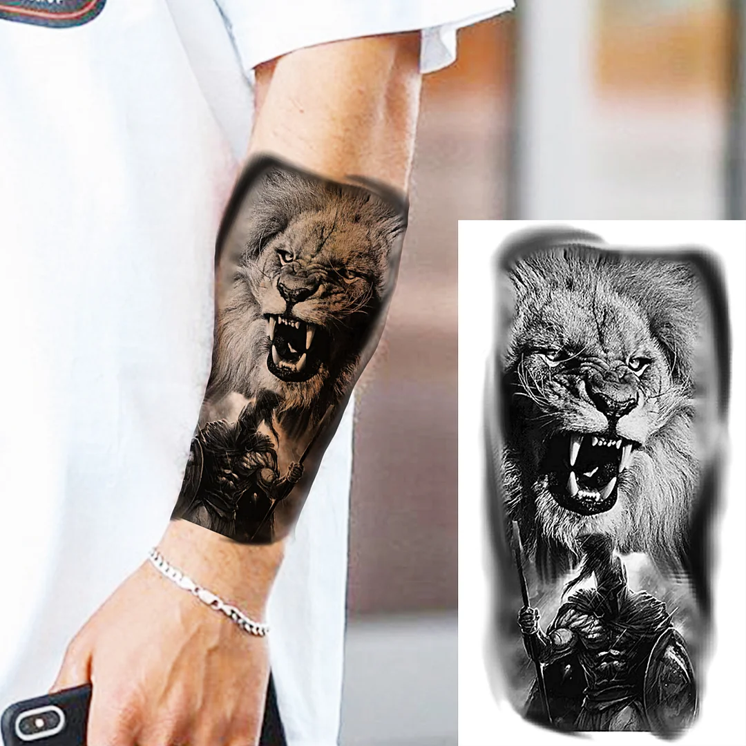 Sdrawing Skull Halloween Skeleton Temporary Tattoo For Men Adults Realistic Lion Tiger Wolf Scary Fake Tattoo Sticker Forearm Tatoo
