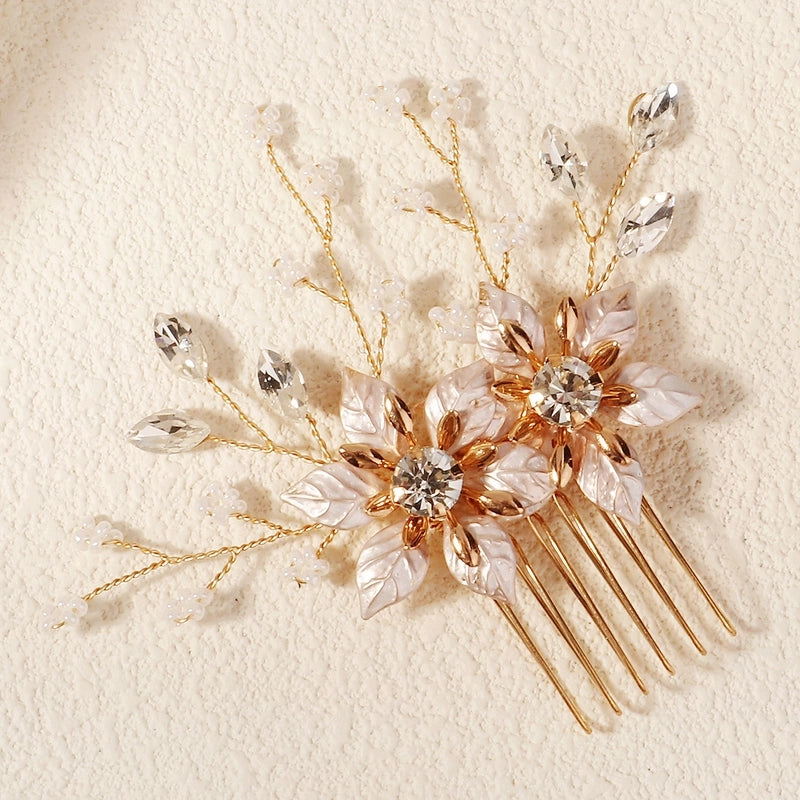 Elegant Bridal Women’s Flower Alloy Diamond Insert Comb