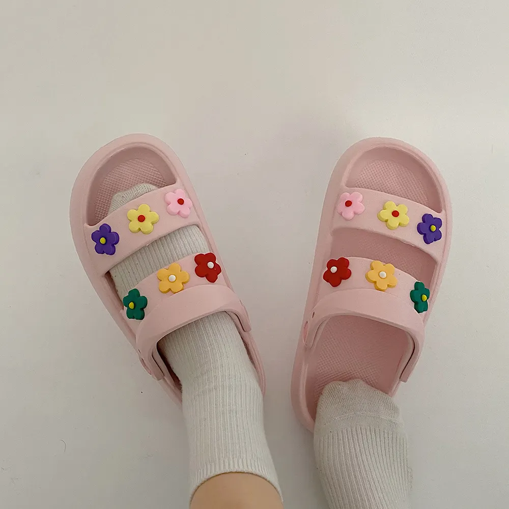 Rainbow and Flowers Plush Slippers