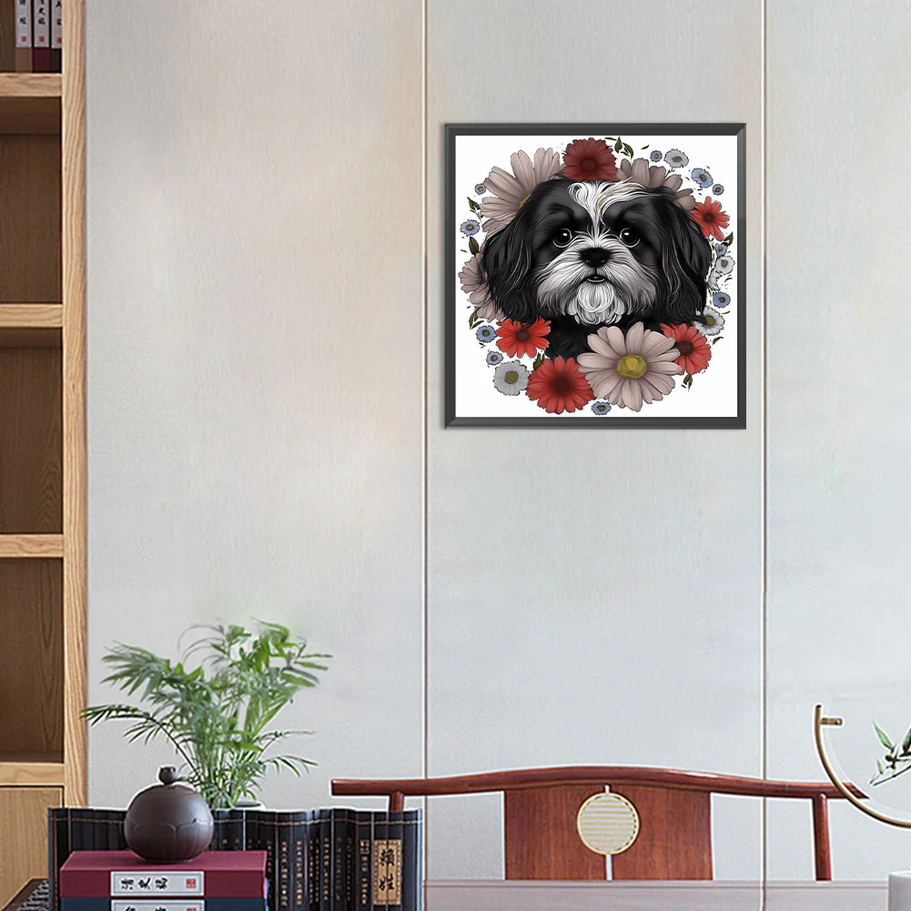 Diamond Painting - Full Round Drill - Flower Dog(Canvas|30*30cm)