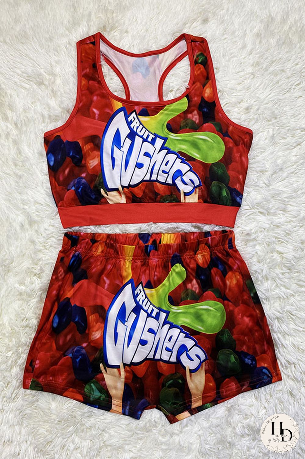 Red-green Sexy Print Straight Sleeveless Two Pieces