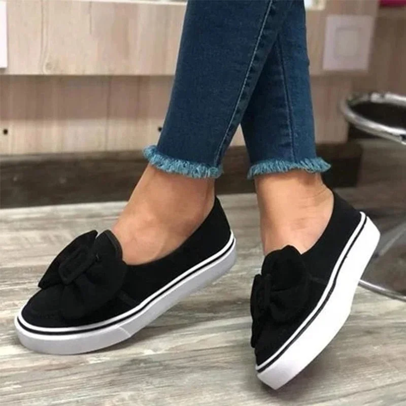 Flats Women Flock Bowknot Loafers Ladies Slip on Walking Shoes Woman Sneakers Plus Size Casual Female New Fashion