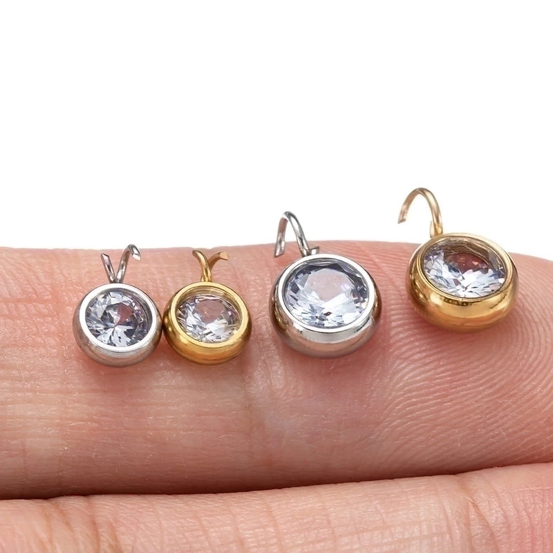 10 PCS/Package 5.5mm Diameter Diameter 7 Mm 304 Stainless Steel Zircon Round Polished Pendant