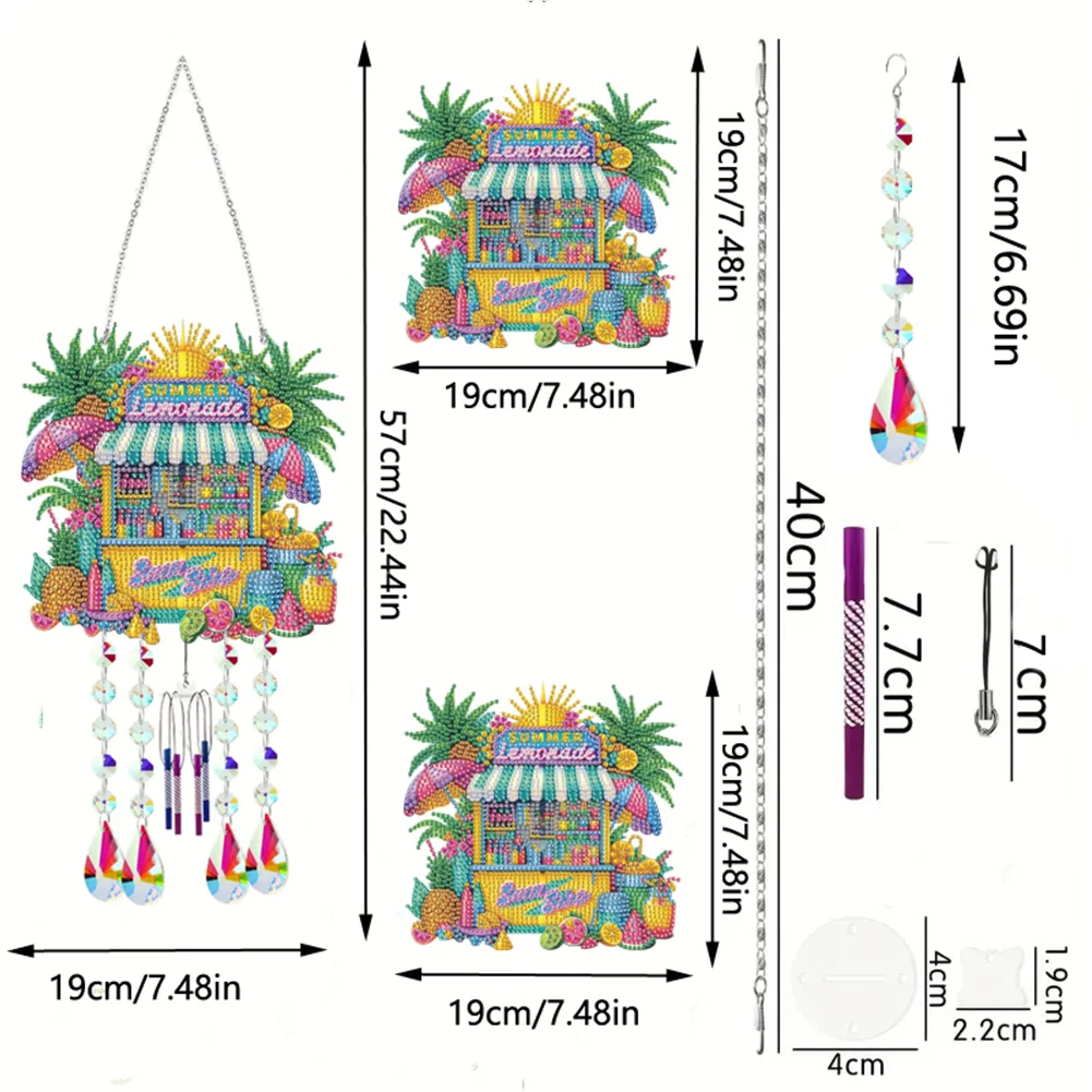 Double Sided Soda Shop 5D DIY Diamond Art Painting Wind Bell Hanging Sign Decor