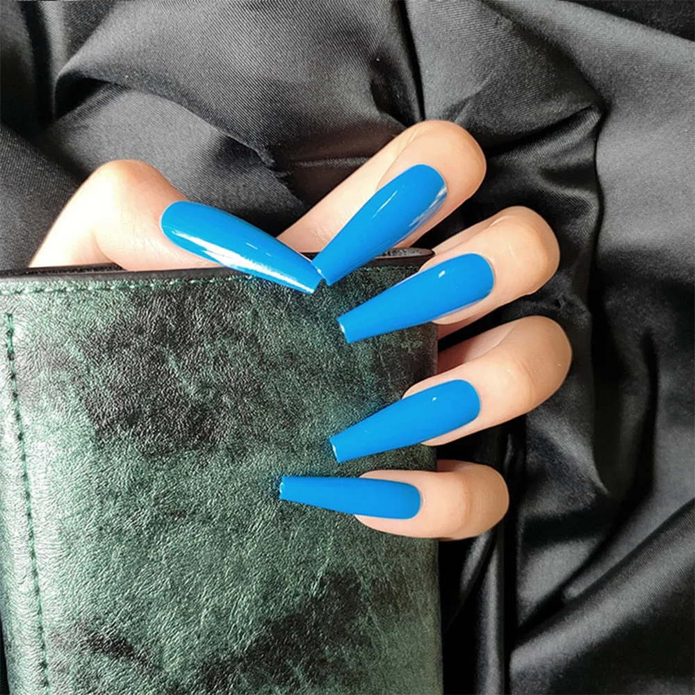 20pcs Long French False Nails Solid Color Ballet Nail Tips Display Press On Nails Fake Nail Manicure With Press Glue Nail Tools-Nail Inspo