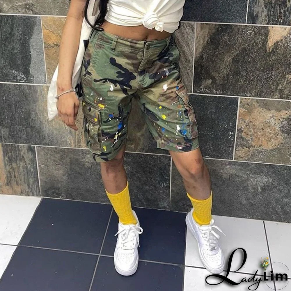 Women Summer Camouflage Pocket Shorts