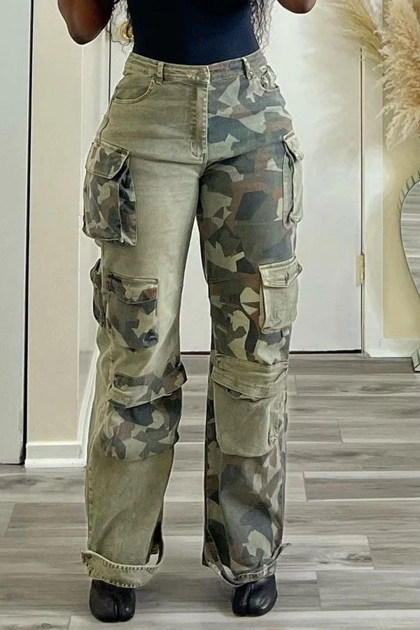 Camouflage Patchwork Cool Multi Pocket Pants