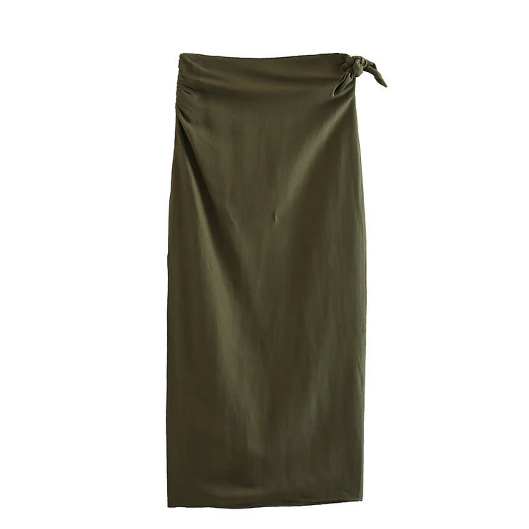 Oblique Shoulder Knot Solid Color Cami and Skirt Set