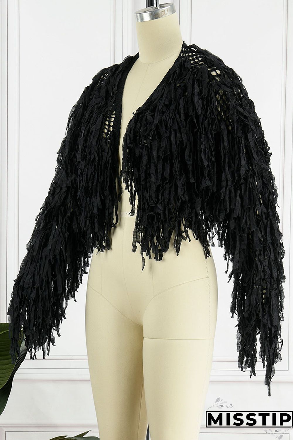 Blue Street Solid Tassel Patchwork Cardigan Collar Outerwear