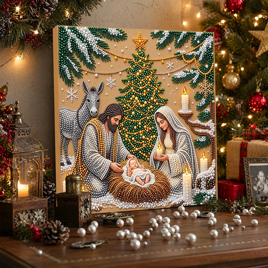 Framed Pearl Painting Kit Holy Family Christmas 7.87x7.87in