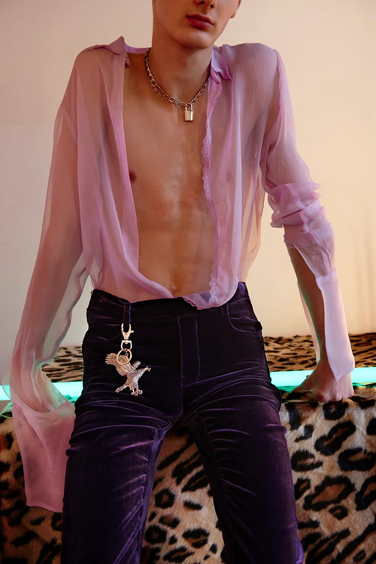 See Through Mesh Guipure Lace Hem Shirt [Pre-Order]