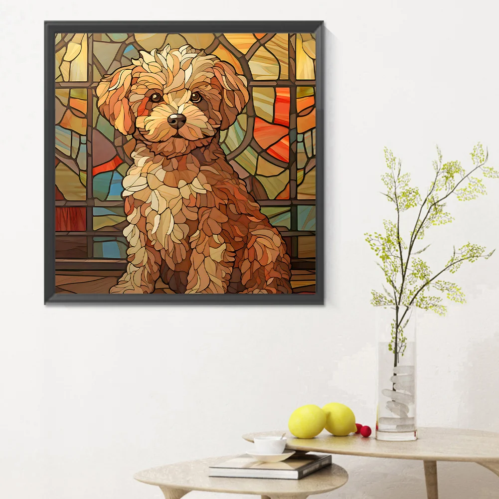 Diamond Painting - Full Round Drill - Stained Glass Puppy(Canvas|30*30cm)
