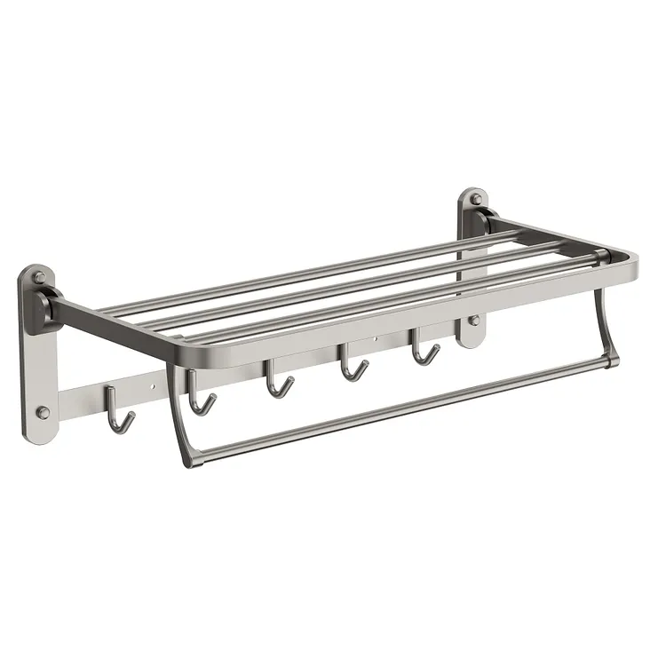 EVERSTEIN 3-in-1 Wall Mounted Towel Rack with Shelf and Hooks Brushed Nickel