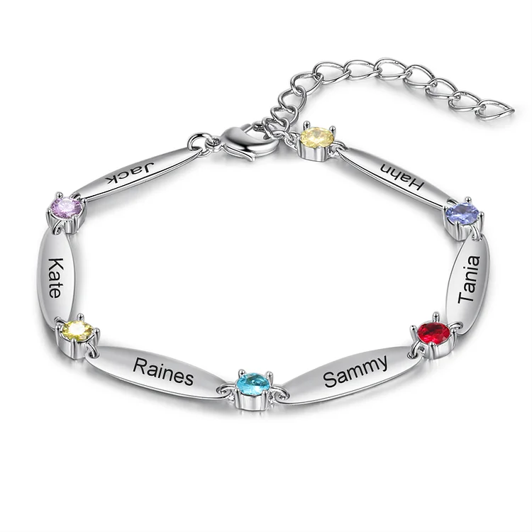 Personalized Infinity Bracelet with 6 Birthstones Family Bracelet for Mom