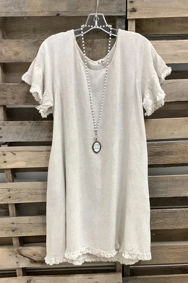 Ruffle Sleeve Tassel Loose Solid Color Mini Dress