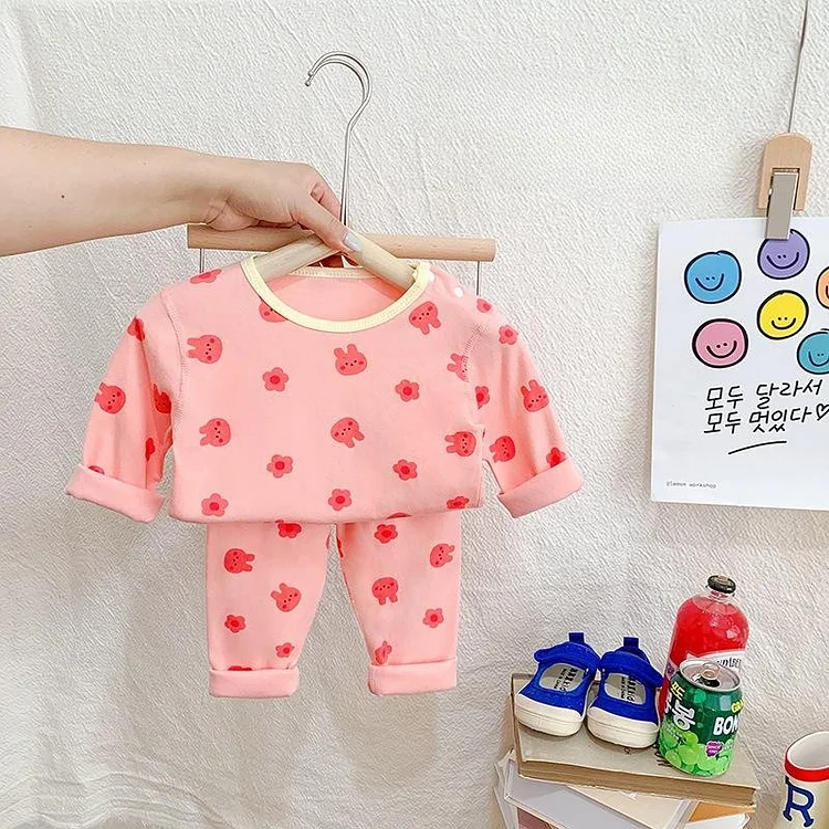 2pcs Baby Toddler Girl Rabbit Print Long Sleeve T-shirt & Pants Set