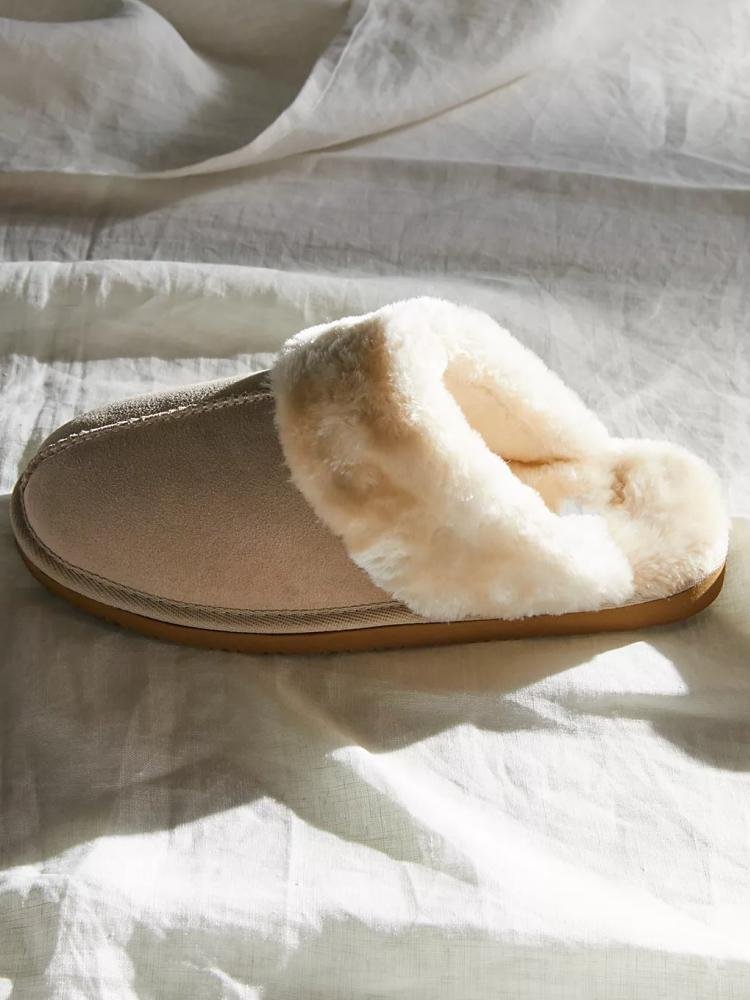 Comfy Faux Suede Plush Lining Flat Slippers Closed Toe Mules