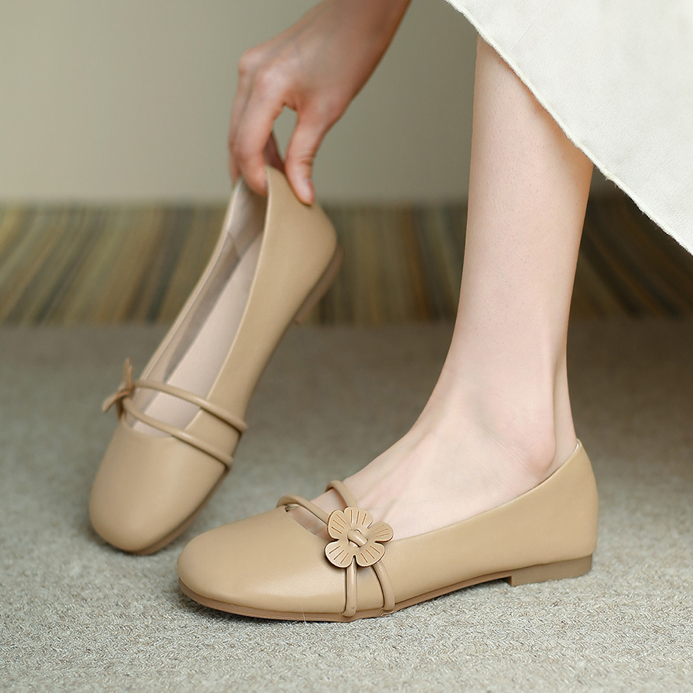 Beige Vegan Leather Round Toe Flat Formal Pumps Nicepairs