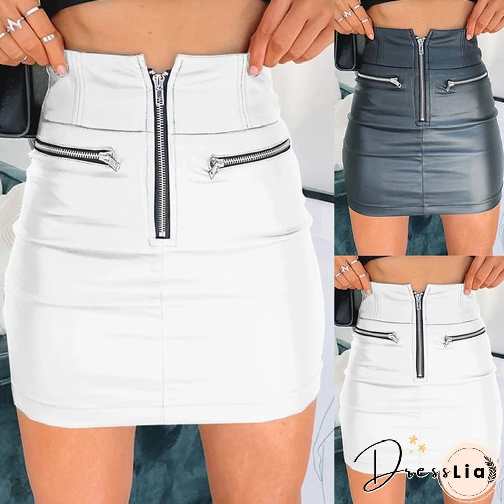 Pu Leather Skirt Zippers Bodycon Slim Mini Skirt Girls Club Dress Femme Jupe