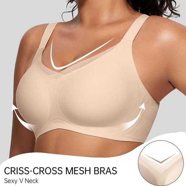  Almost Gone-Women's Wireless V-Neck Crossover Mesh Seamless Push-Up Bra