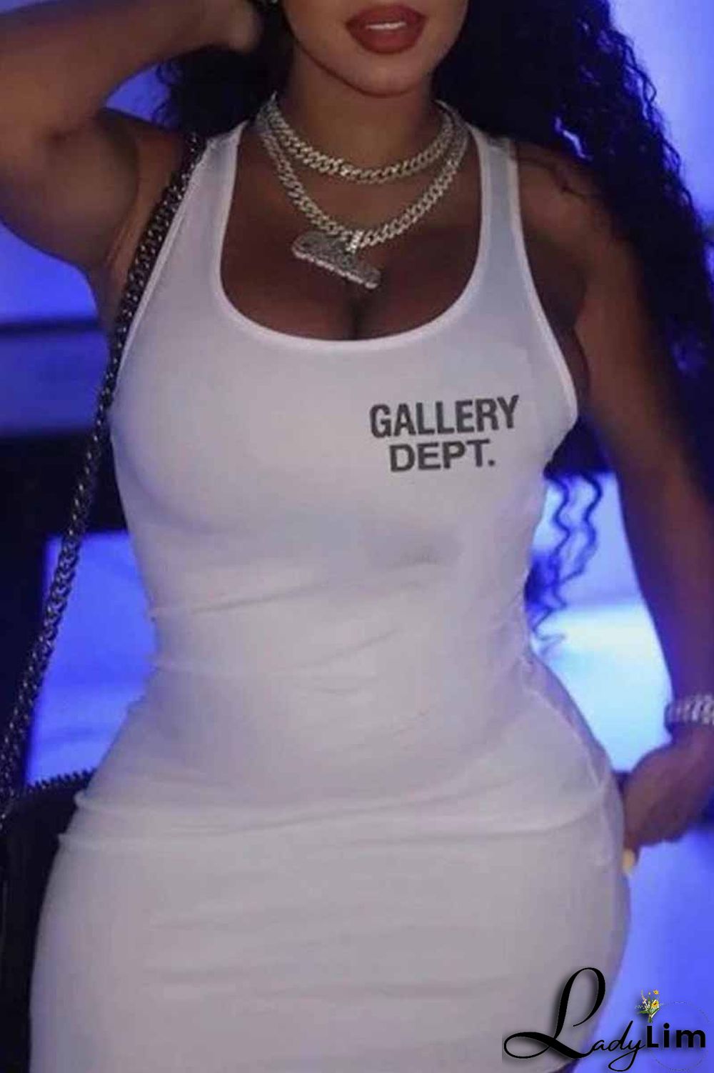 Grey Street Print Letter U Neck One Step Skirt Dresses