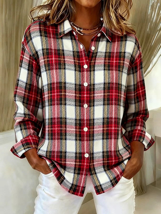 Women's casual Christmas plaid shirt 