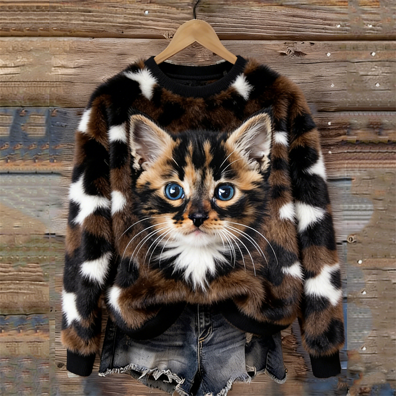 Fuzzy Tabby Cat Kittern Inspired Cozy Plush Sweatshirt wearshes