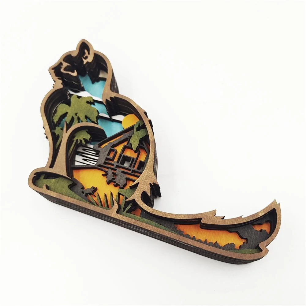 Purexcellent&trade; New creative home desktop wood carving cat crafts ornaments