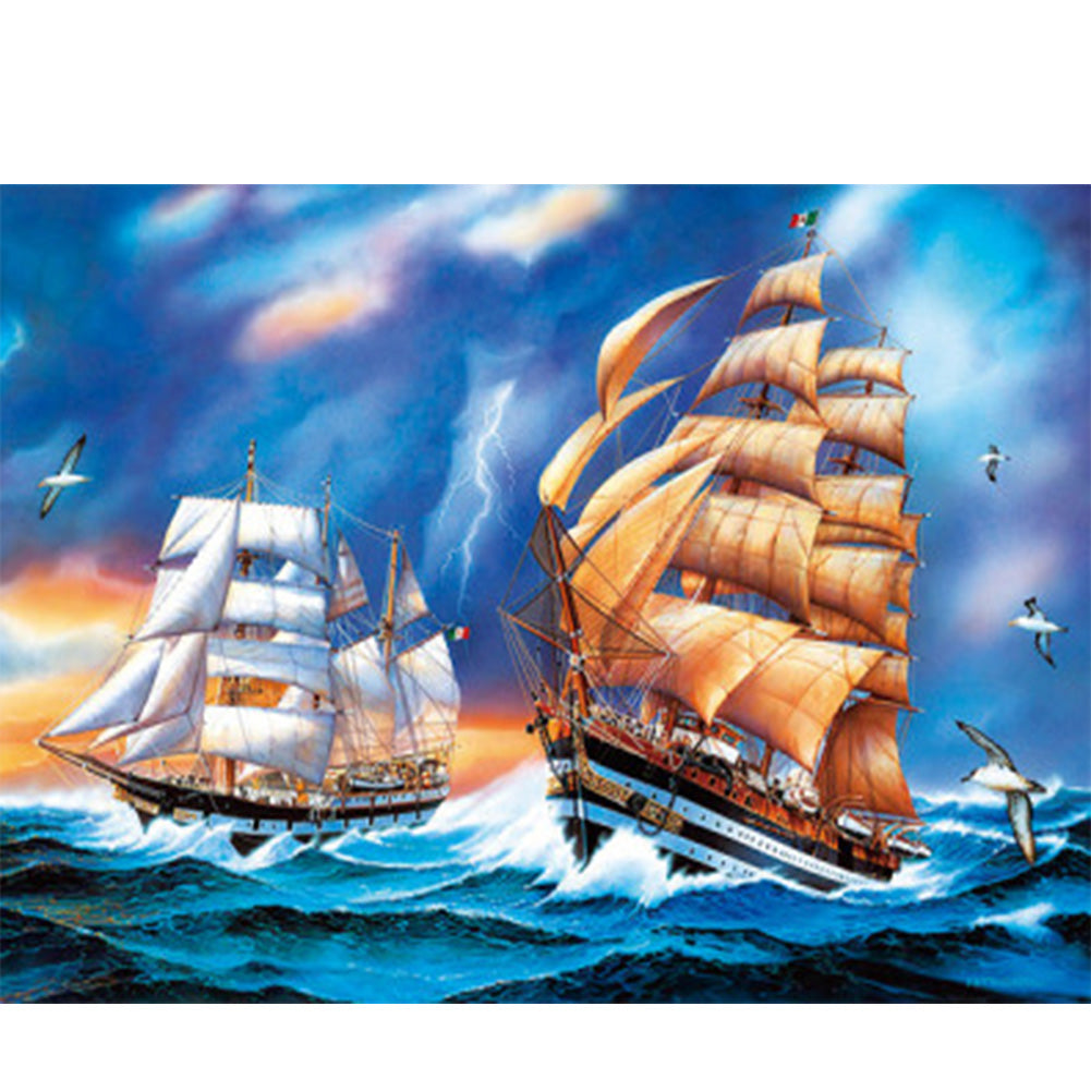 Sea Sailboat - 40*30CM(Canvas) Full Round Drill Diamond Painting gbfke