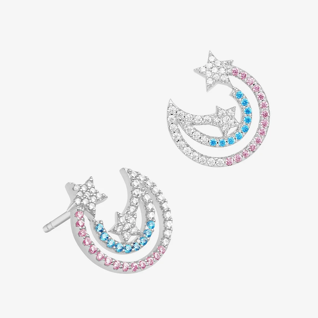 Sparkling Infinity Cute Colorful Shooting Star Studs Silver Earrings