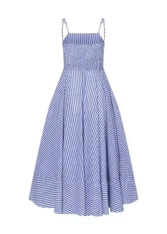 Athvotar Athvotar 2023 New Fashion Striped Print Waist Pleated Sling Dress