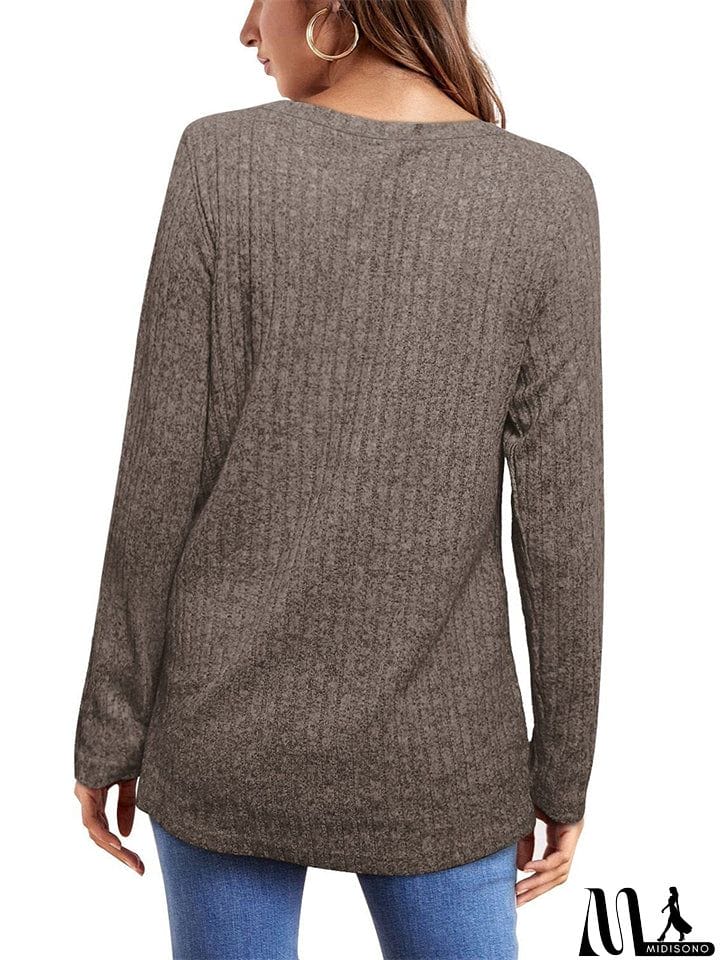 MidiSono - Female Knitwear Solid Ribbed Autumn Winter T-shirts