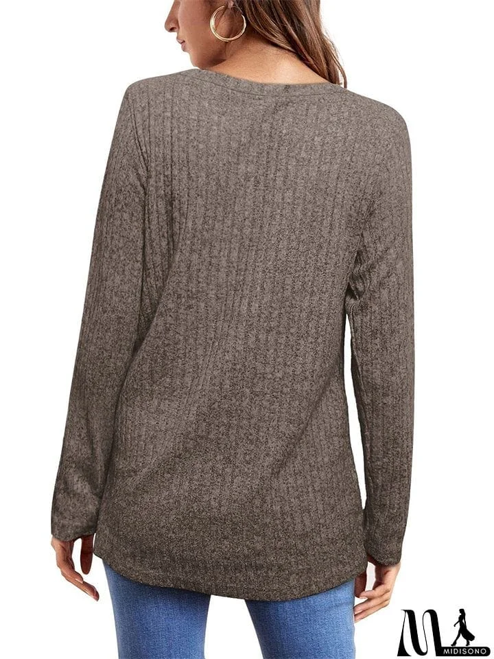 MidiSono - Female Knitwear Solid Ribbed Autumn Winter T-shirts