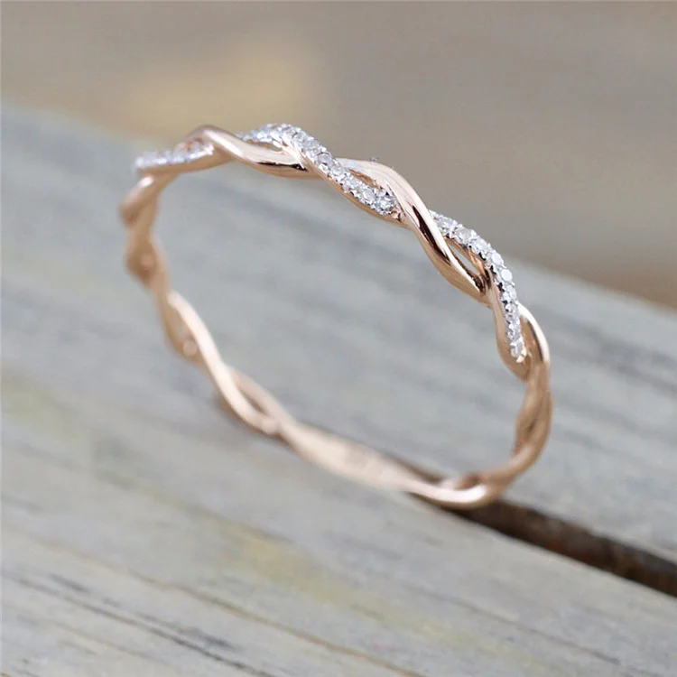Fashion Rose Gold Twist Diamond Rings  Flycurvy [product_label]