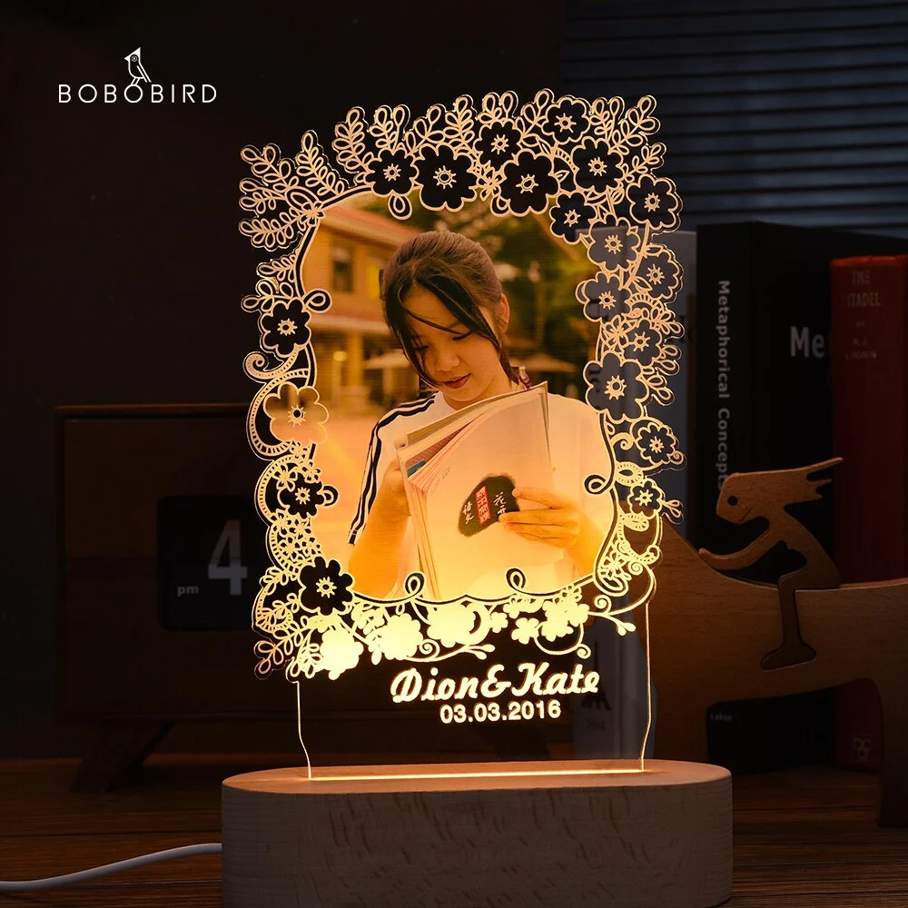 Custom Photo Frame USB With Light Creative Wooden Base Personalized Picture Living Room Bedroom Decoration Anniversary Gifts
